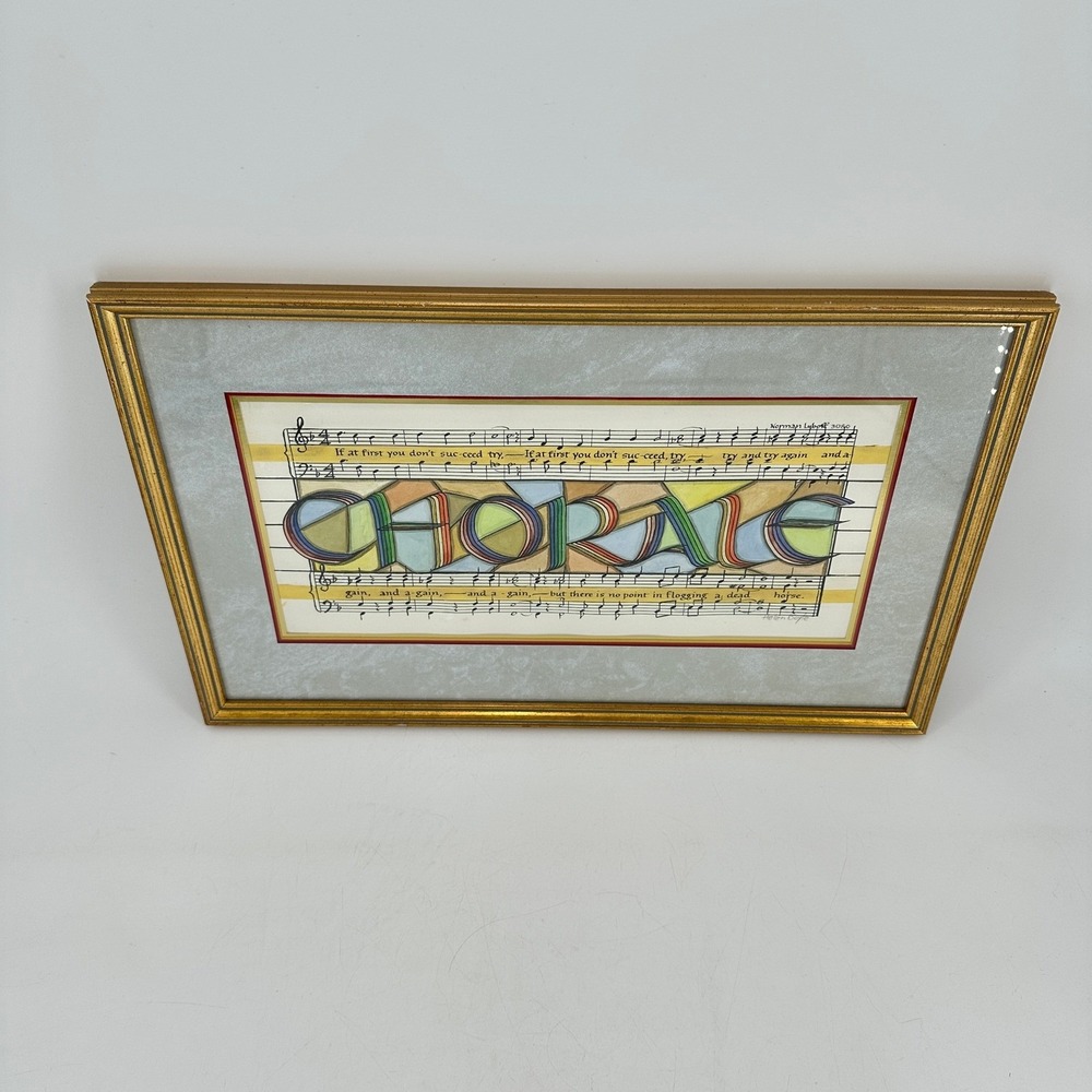 Helen Boyle Chorale Hand Painted Calligraphy Music Art Framed Gold Tone 11x18